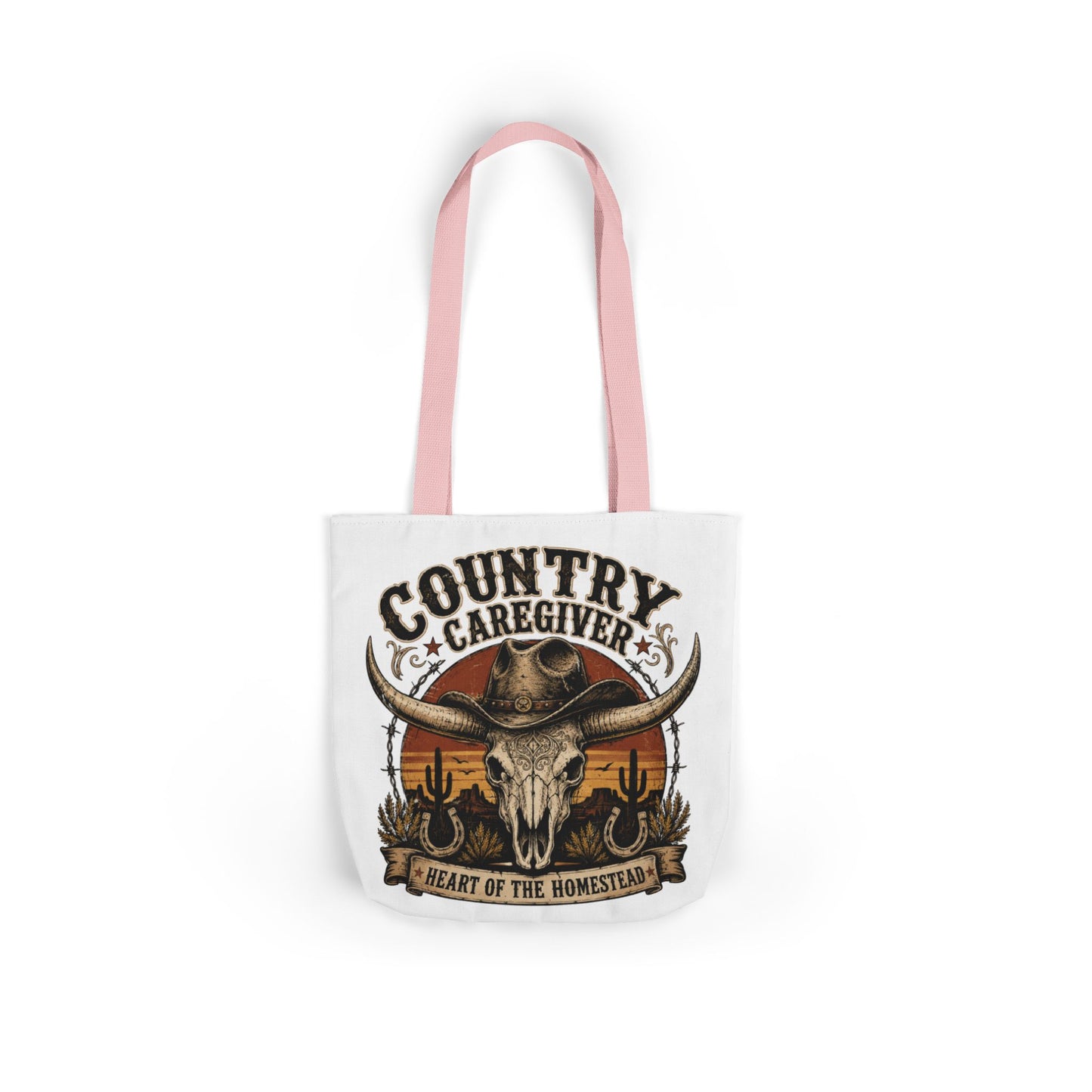 Country Caregiver Tote Bag — Western Skull & Sunset Canvas Tote