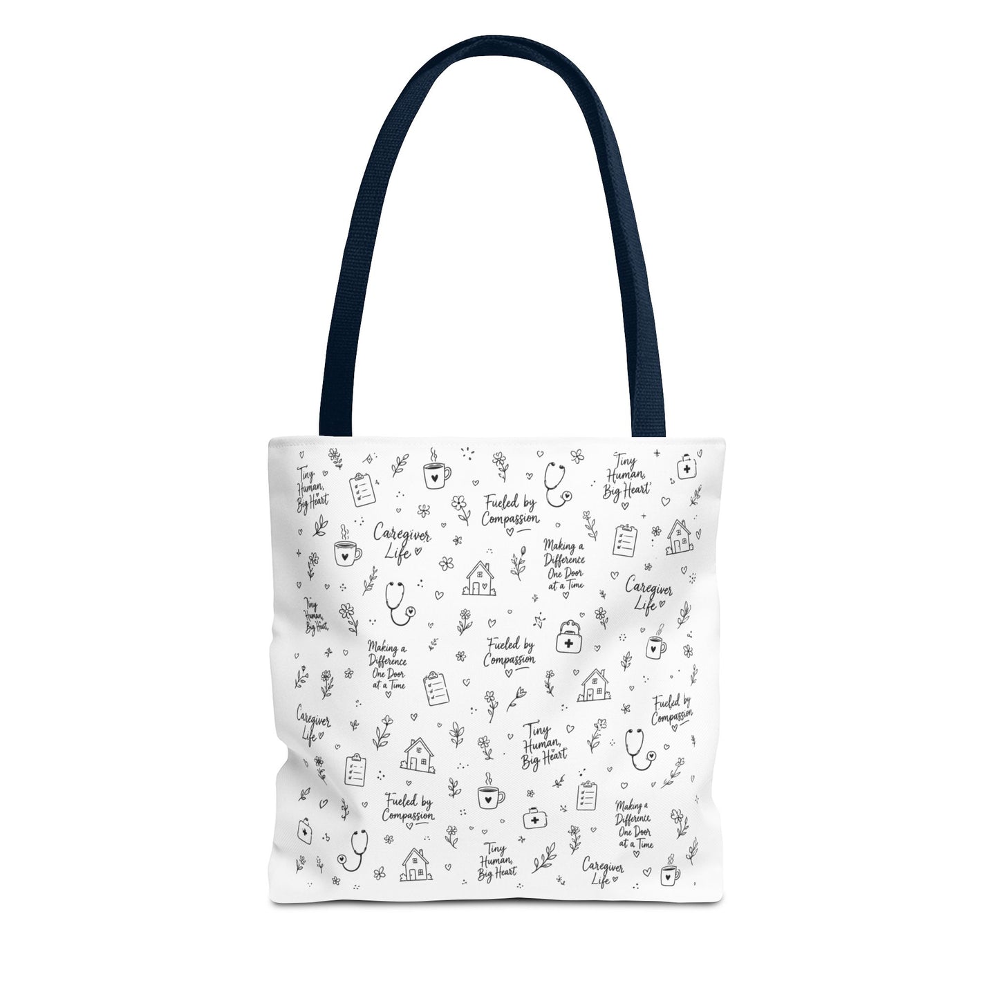 Home Health Care ,Nurse Life Pattern Tote Bag – Cute Medical Doodles & Caring Quotes AOP
