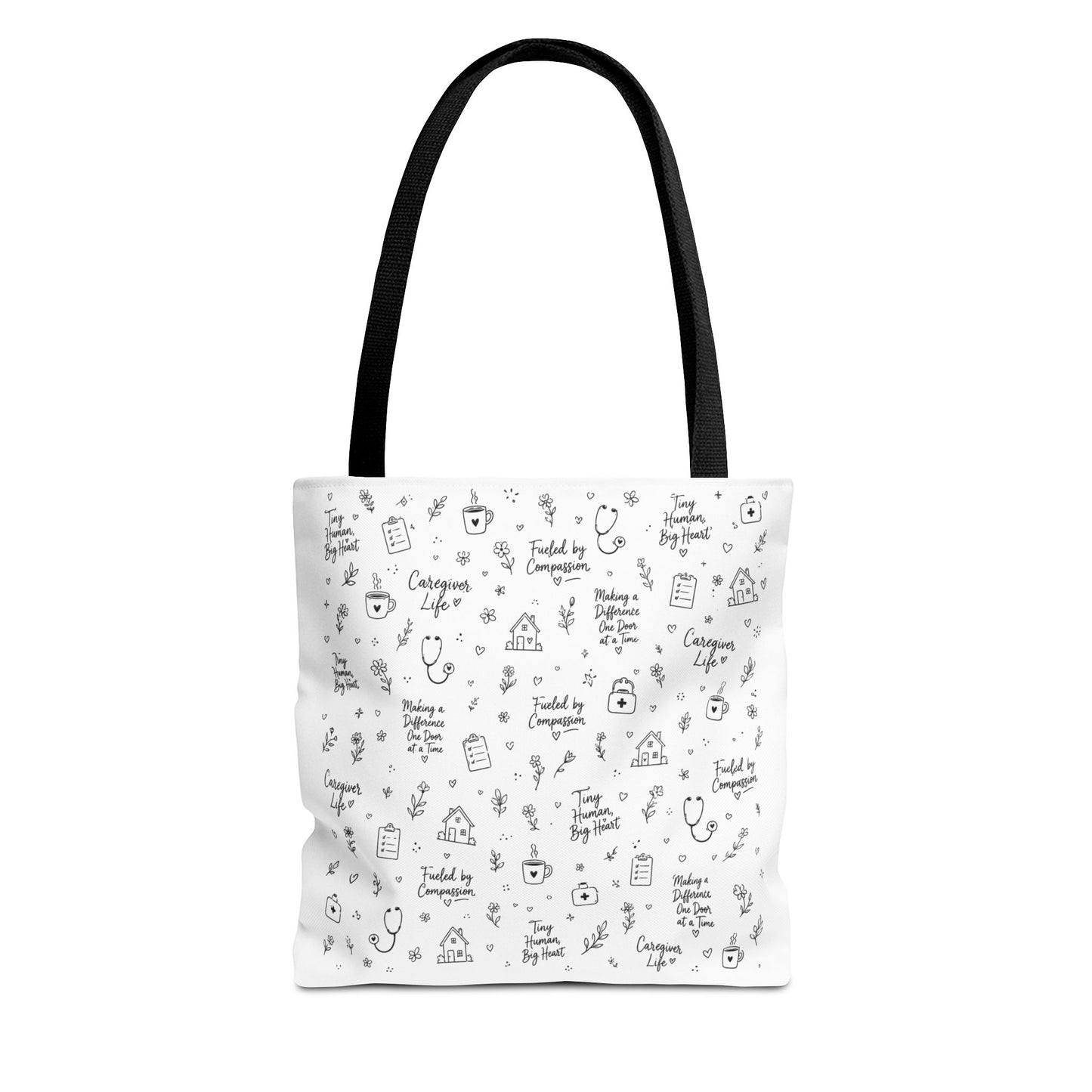 Home Health Care ,Nurse Life Pattern Tote Bag – Cute Medical Doodles & Caring Quotes AOP