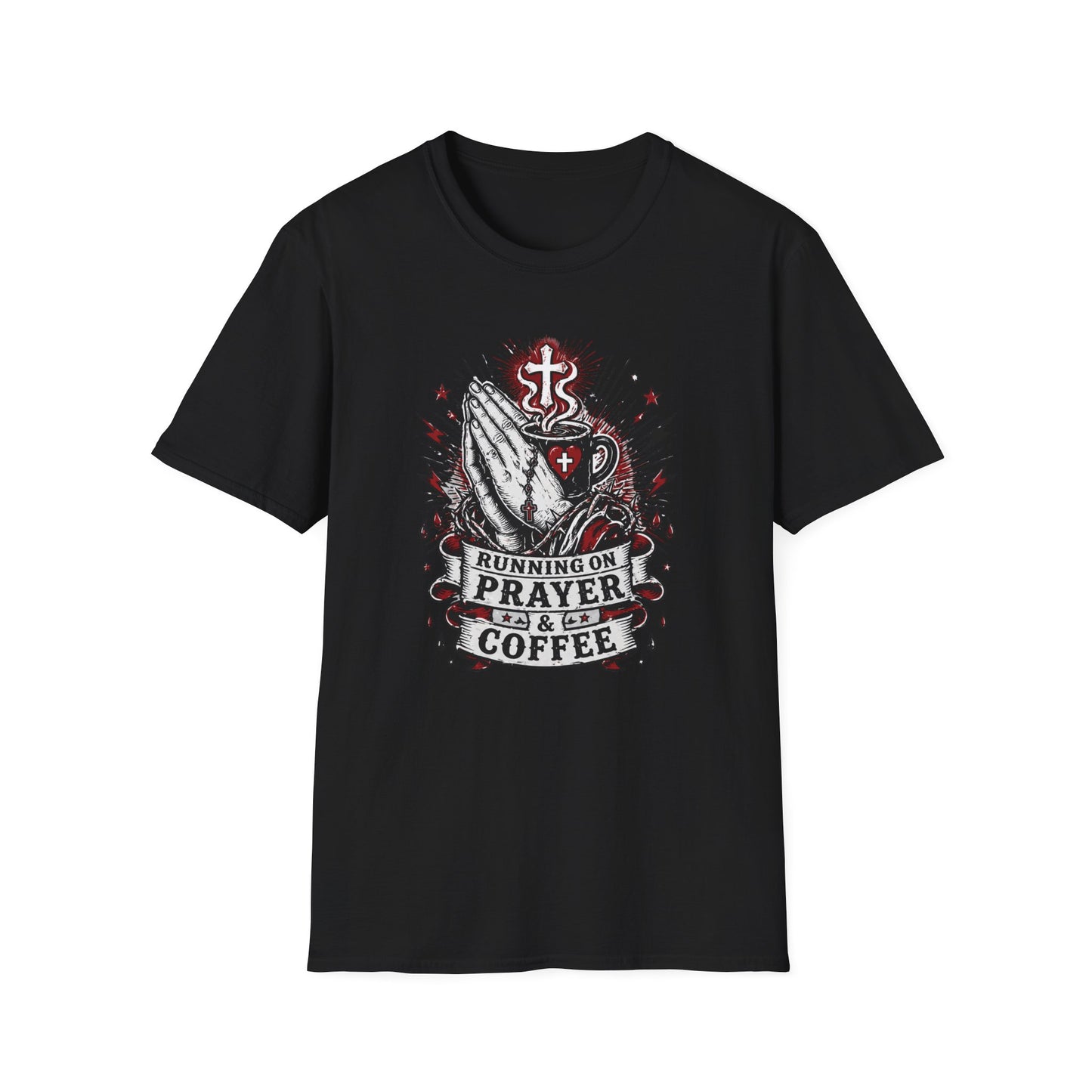 Prayer & Coffee T-Shirt — "Running on Prayer & Coffee" Christian Faith Tee