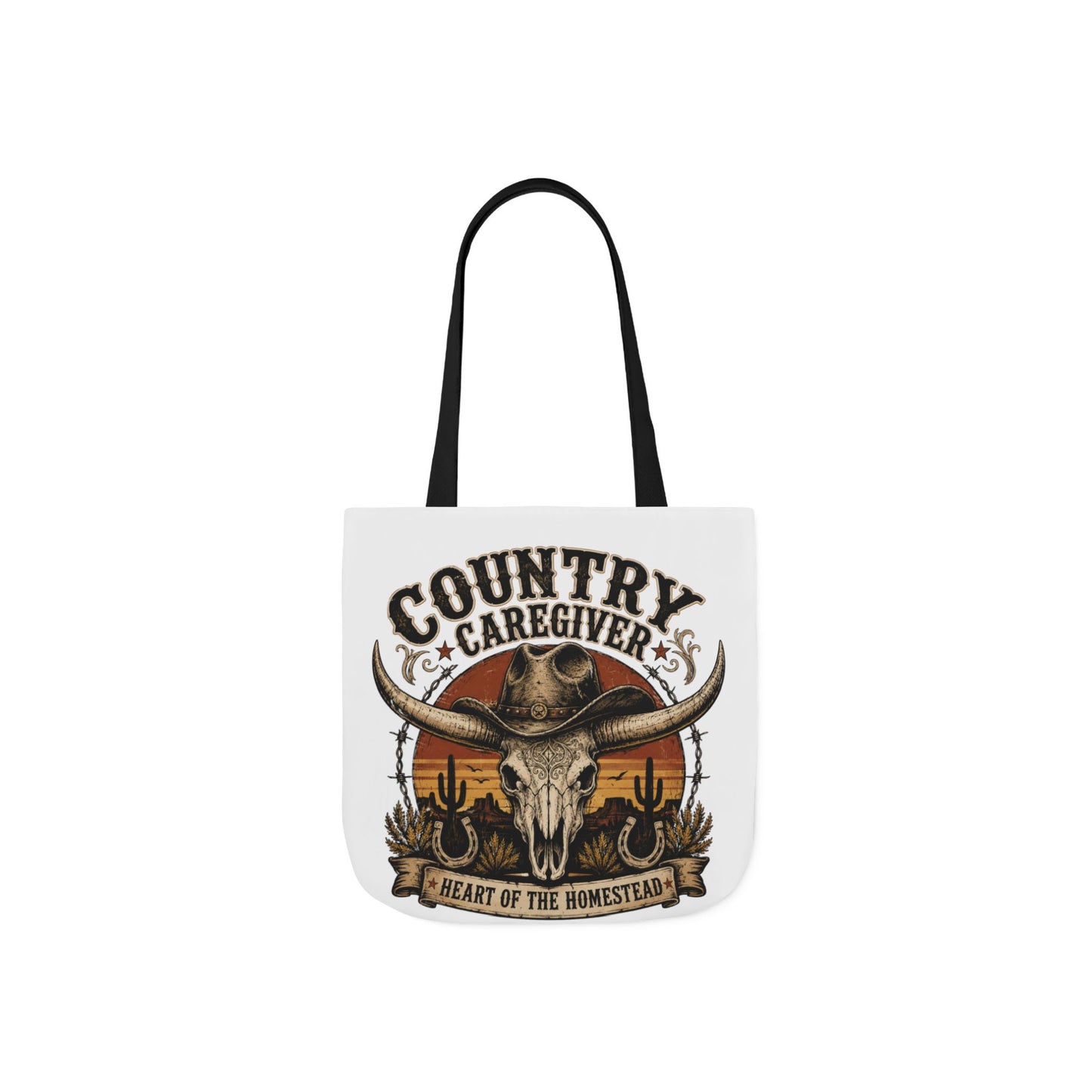 Country Caregiver Tote Bag — Western Skull & Sunset Canvas Tote