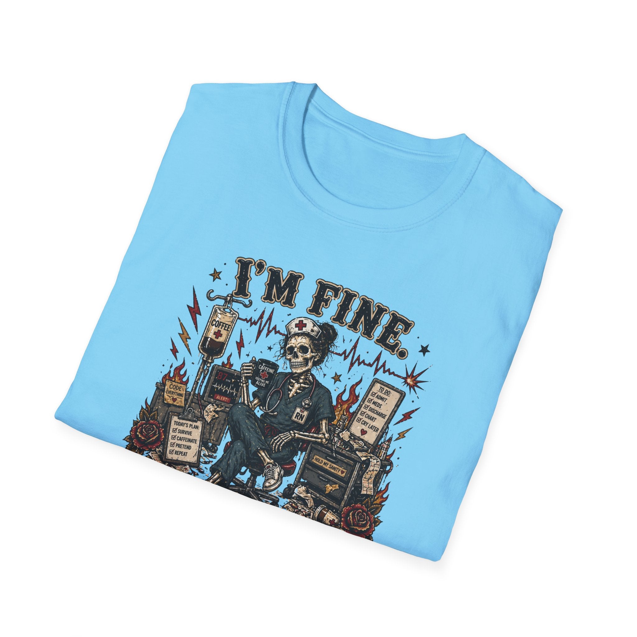 I'm Fine This Is Fine T-Shirt — Dark Humor Skeleton Graphic Tee