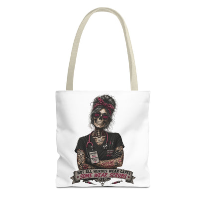 Nurse Skull Tote Bag — "Not All Heroes Wear Capes, Some Wear Scrubs"