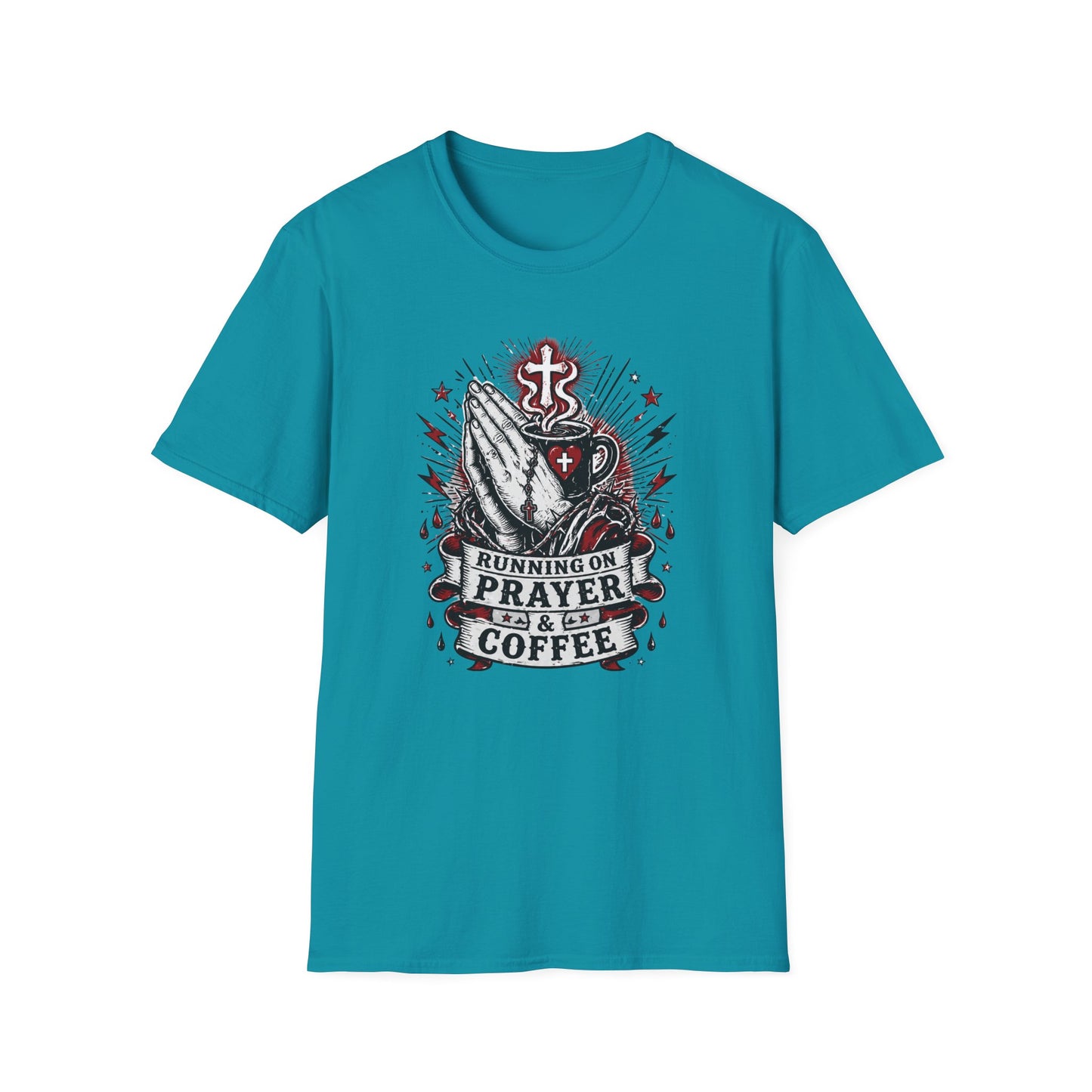 Prayer & Coffee T-Shirt — "Running on Prayer & Coffee" Christian Faith Tee