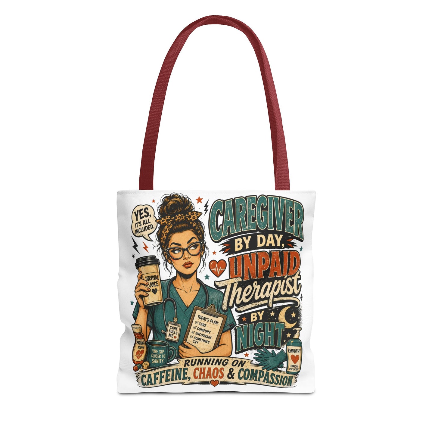 Caregiver By Day Unpaid Therapist By Night Tote Bag — Funny Nurse Caregiver Gift