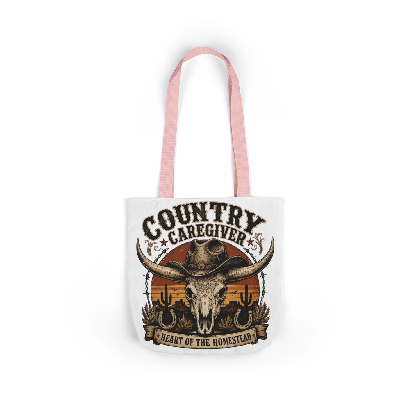 Country Caregiver Tote Bag — Western Skull & Sunset Canvas Tote