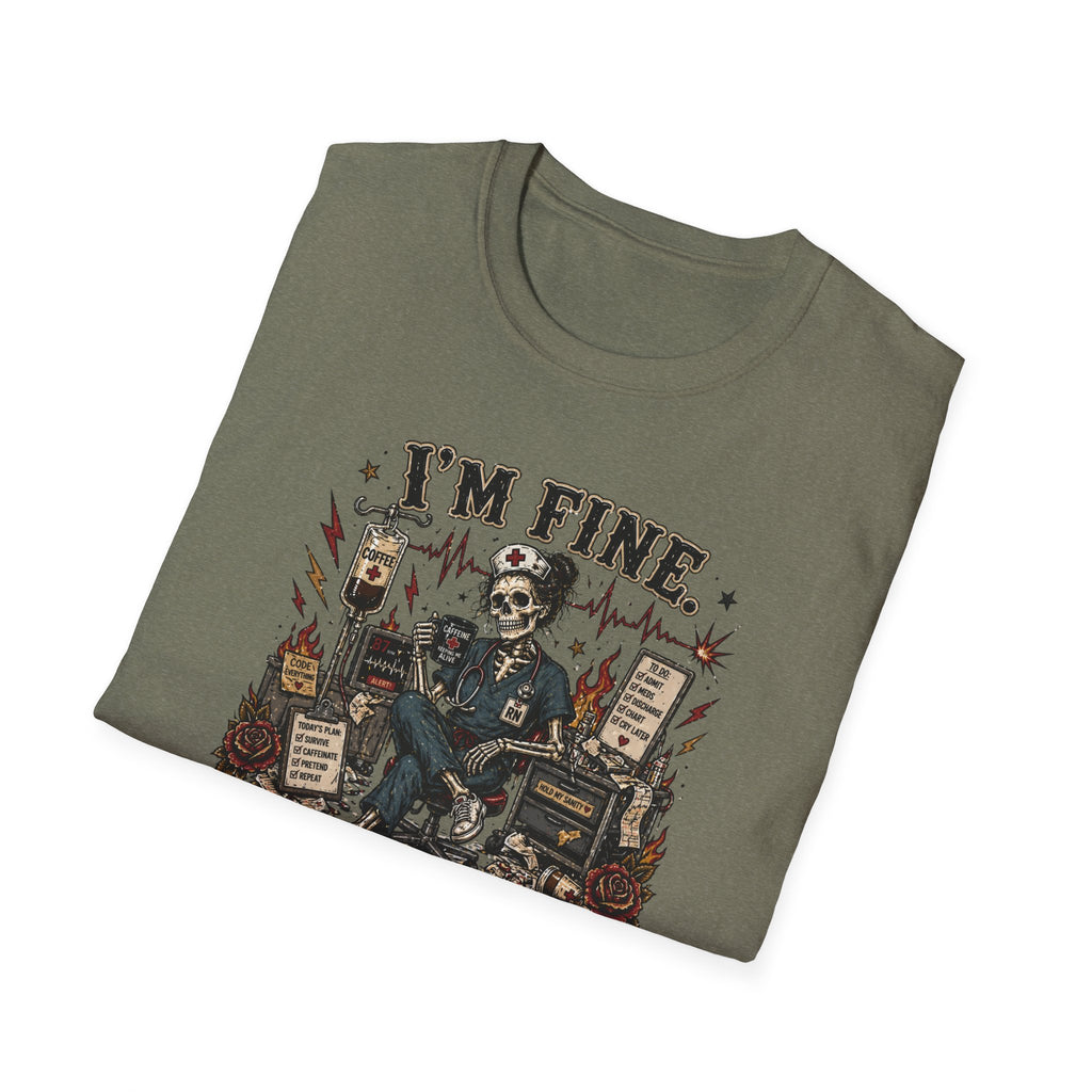I'm Fine This Is Fine T-Shirt — Dark Humor Skeleton Graphic Tee