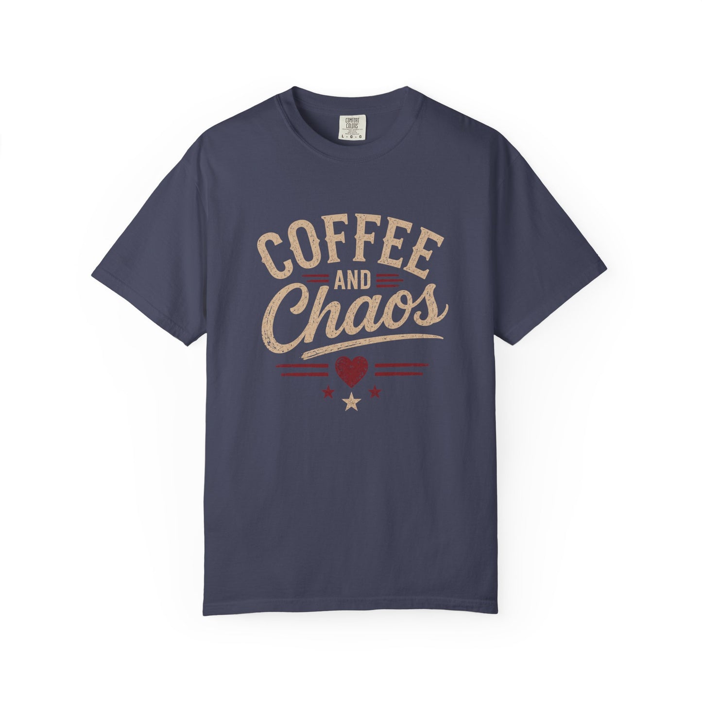Coffee and Chaos T-Shirt – Vintage Script Graphic Tee for Coffee Lovers