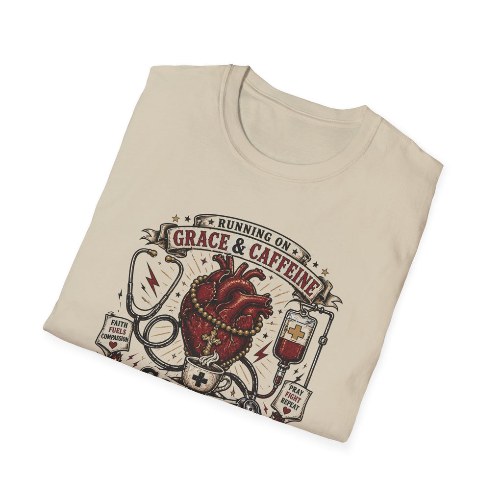 Coffee & Caffeine T-Shirt — 'Coffee Pressures' Heart Medical Graphic Tee